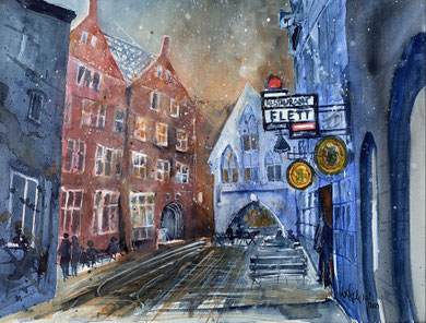 Bremen_ Böttcherstraße_ Aquarell 36x48cm_ 10/2021