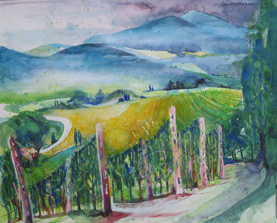 Toskana_Blick vom Atelier Cetona_Aquarell 50x65 cm_6-2016
