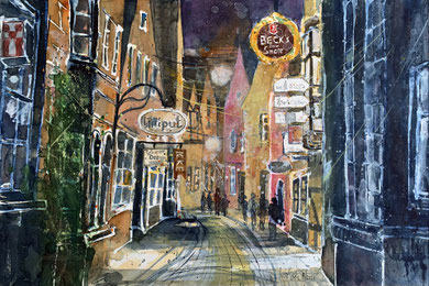 Bremen, Schnoor im Schnoorviertel, Aquarell 38x56cm, 8/2021