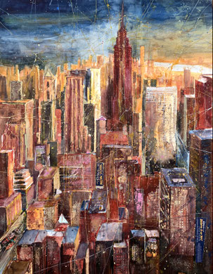 New York_View downtown from the "Rock"_Mixed Media Aquarell 50x65cm_2-2023