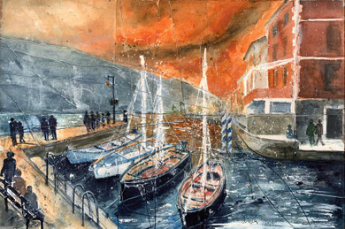 Gardasee Limone 1 _Mixed-Media Aquarell_38x56 cm_ 3-2024