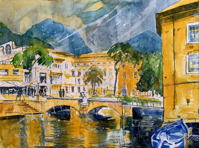 Gardasee, Riva del Garda, Aquarell 30x40cm, 8/2021