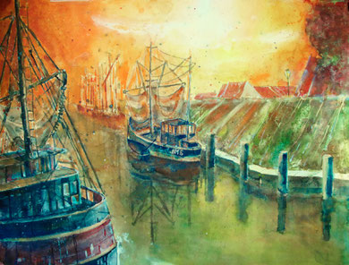 Krabbenkutter im Hafen von Greetsiel_45x61 cm