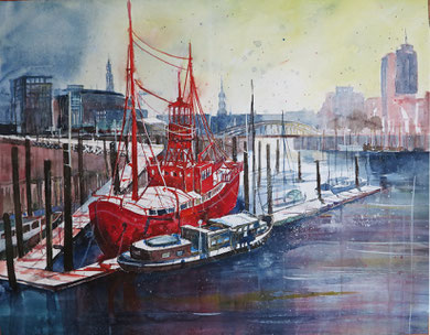 Hamburg_Feuerschiff Elbe 1 bei Regen_50x65 cm_9-2015
