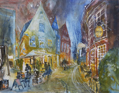 Bremen_Hinter der Holzpforte  bei Heini Holtenbeen im Schnoor_Aquarell 50x38 cm_12-2019