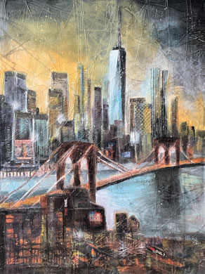 New York_ Brooklynbridge_ Mixed Media Collage auf Leinwand_50x70 cm_1-2022