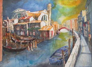 Rio San Trovaso mit der ältesten Gondelwerft Venedigs_56x76 cm