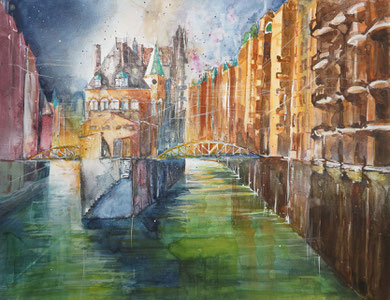 Hamburg_Am Wandrahmsfleet mit Wasserschloß in der Speicherstadt_50x65cm_10-2015