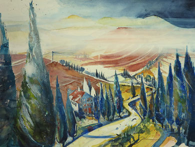 Toskana_Zypressen bei San Gimignano_Toskana_50x60 cm