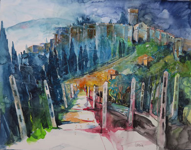 Toskana_Blick auf Cetona 1_Aquarell 50x65 cm_6-2016