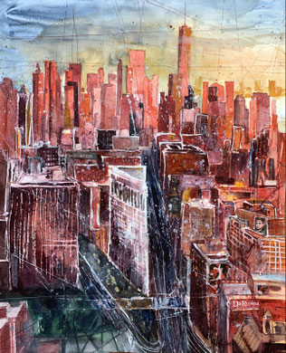 NY_ View from Emperie-State Building to Flatiron Building_Mixed-Media Aquarell 50x65cm_2023
