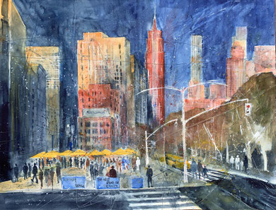 New York_ Madison Square Park mit Empire_B._ Mixed-Media Aquarell_8-2024