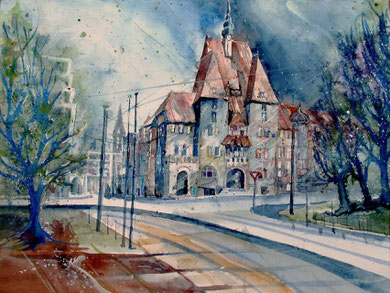 Bremen_Forum Am Wall mit Stadtbiliothek_36x48 cm