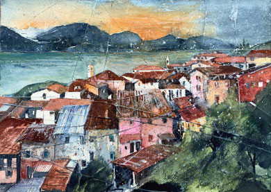 Gardasee_ Castelletto di Brenzone Mixed-Media Aquarell 30x42 cm_3-2024