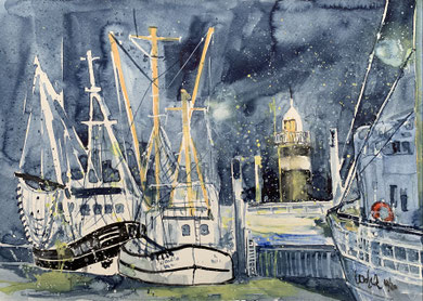 Wremen_ Leuchtturm "Der kleine Preuße"_ Aquarell 24x34 cm_ 12-2020