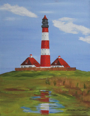 Leuchtturm Westerheversand 30 x 24 cm, Öl auf Leinwand