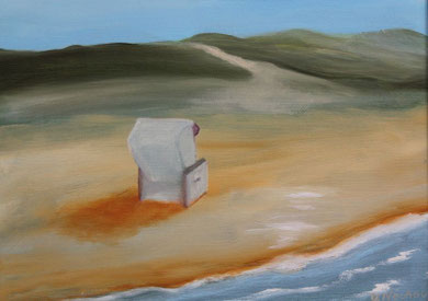 Strandkorb 24 x 30 cm. Öl auf Leinwand 
