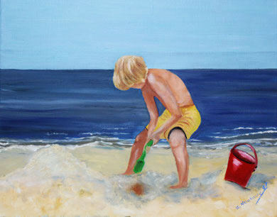 Kind am Strand 40 x 50 cm. Öl 