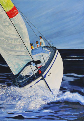 Segelboot, 80 x 100 cm, Öl auf Leinwand 