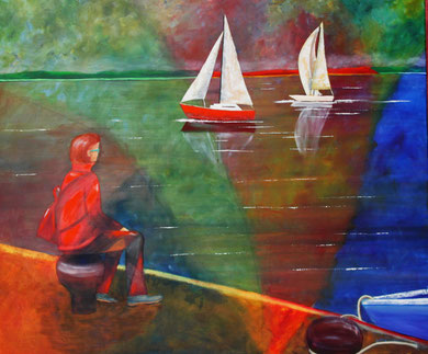 Im Hafen 100 x 120 cm. Öl auf Leinwand 