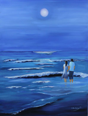 Abendspaziergang am Meer, 60 x 80 cm. Öl auf Leinwand 