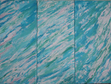 Meeresrauschen, Triptychon,  Acryl auf Sandleinwand. 