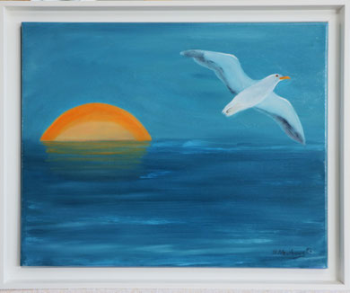 Möwe im Abendrot 40 x 50 cm. Öl