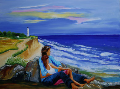 Weg zum Leuchtturm 60 x 80 cm. Öl auf Leinwand