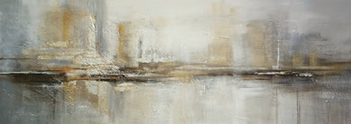 VOYAGE, VOYAGE, 55x150 cm, Acryl, Blattgold und Sand auf Leinen