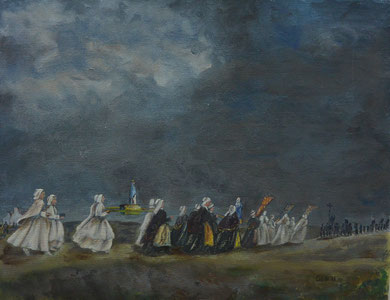 "La procession". 2011. Huile s/toile. 0,35 x 0,27.