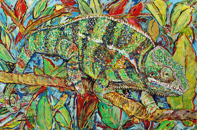 Caméléon, acrylique sur support synthétique, 150 x 100 cm, 2017