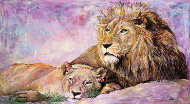 Lions, acrylique sur toile, 160 x 90 cm, 2014