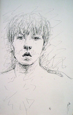 Young boy, encre sur carton, 25 x 40 cm, 2006