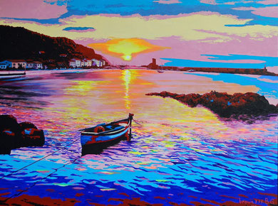 Sunset on the seaport - ( private collection)  Acrylic on canvas  80x60 cm  2012