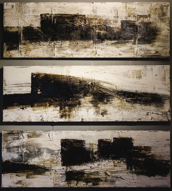 Acrylics, bitume on canvas           triptych 3 x (150 x 50 cm)       
