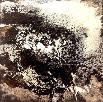 "The eruption"  Acrylics, bitume on canvas  90 x 90 cm          