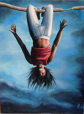 "Falling" ... oder ... "Immer wenn´s gerade am Schönsten ist!"   60 x 80 cm Acryl auf LW