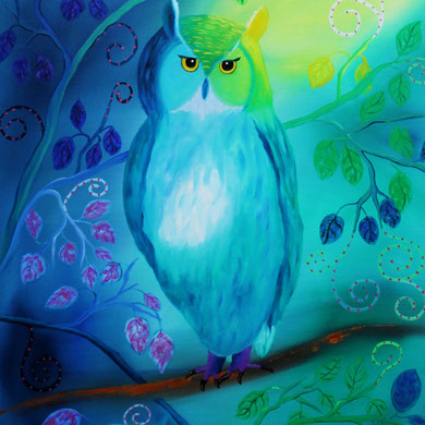 Eule, 60 x 80 cm. Öl auf Leinwand