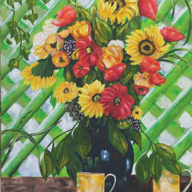 Am Gartenzaun, 60 x 80 cm, Öl auf Leinwand