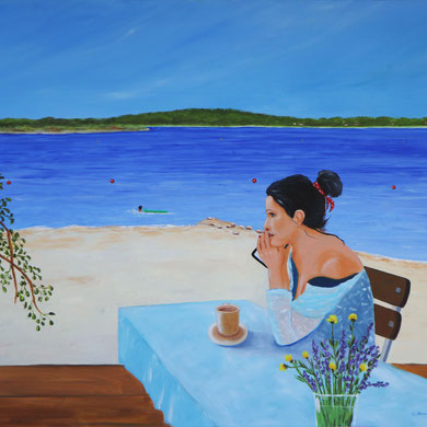 Das Gespräch,  Cafe im Luisenbad, 100 x 80 cm.