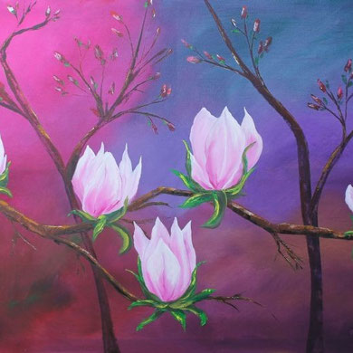 Magnolien, 80 x 120 cm, Öl auf Leinwand,