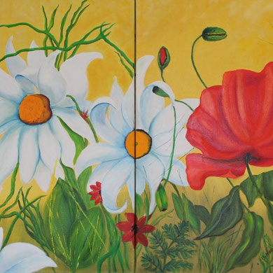 Blumenwiese, 80 x 80 cm, Öl auf Leinwand Diptychon 