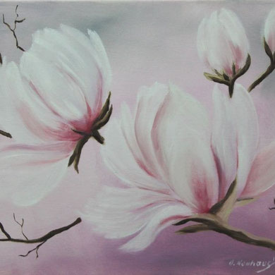 Magnolien, 30 x 40 cm, Öl auf Leinwand,