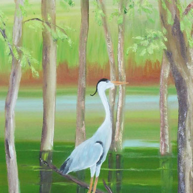 Im Auwald 40 x 100 cm. Öl auf Leinwand 