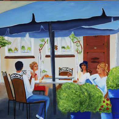 Cafe am Holm 80 x 60 cm. Öl auf Leinwand