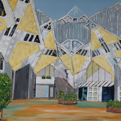 Kubushäuser Rotterdam 100 x 80 cm. Öl auf Leinwand Spachtelarbeit.