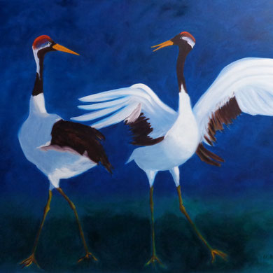 Tanz der Kraniche 60 x 80 cm. Öl auf Leinwand