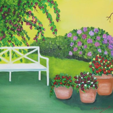 Gartenbank, 40 x 40 cm, Öl auf Leinwand 