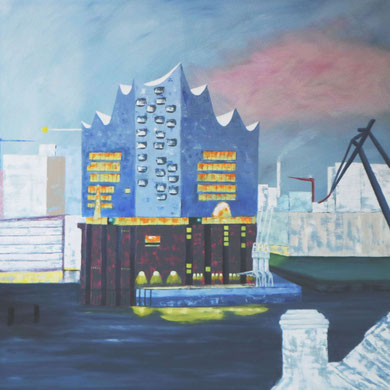 Elbphilharmonie 100 x 100 cm. Öl auf Leinwand.