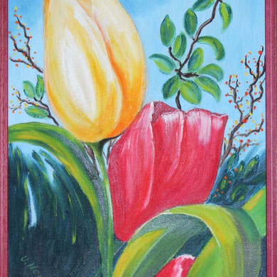 Tulpen, 24 x 30 cm, Öl auf Leinwand,